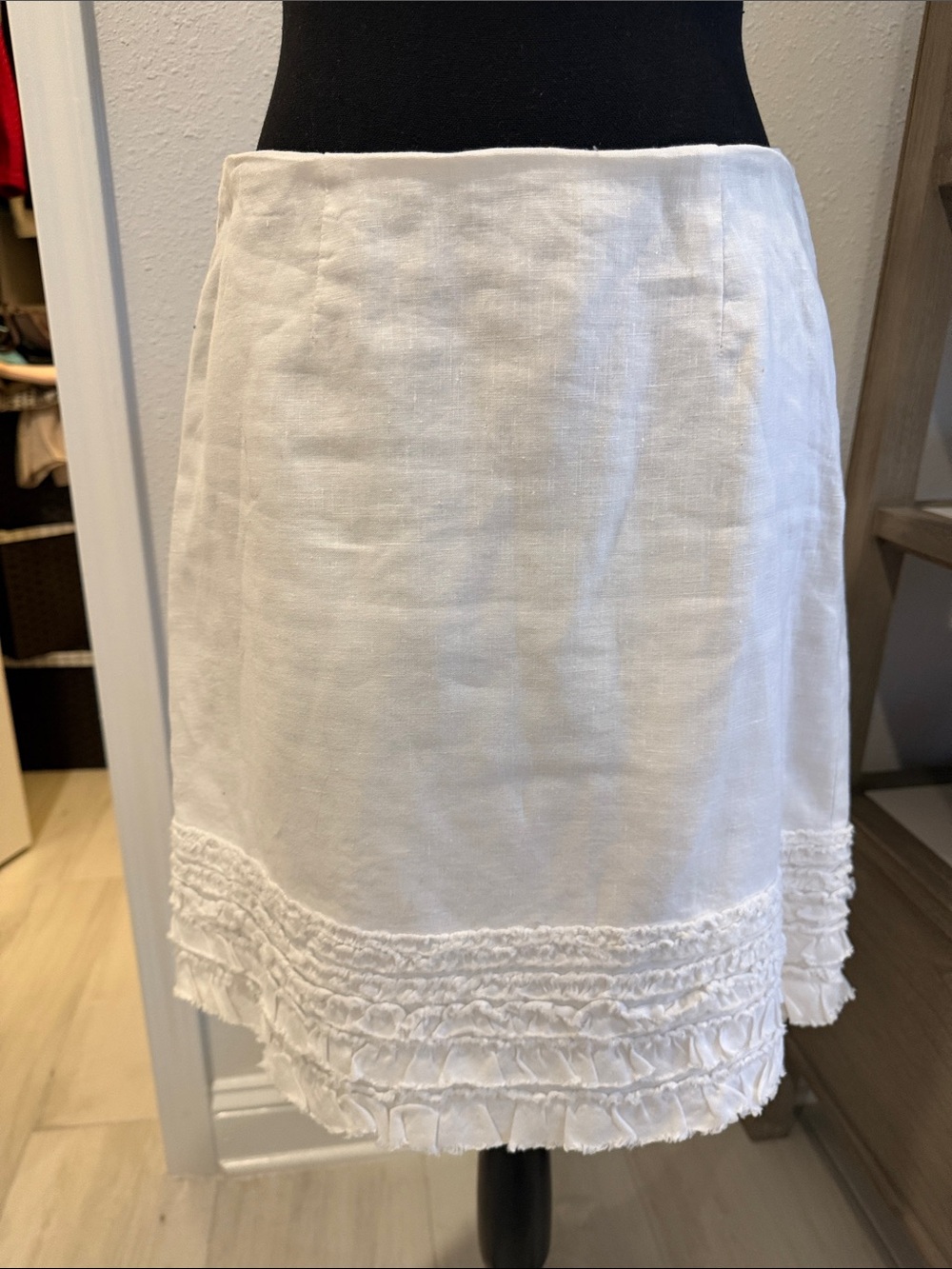 Tommy Bahama White Linen Mini Skirt with Ruffle Trim